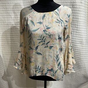 Lauren Conrad Cream Floral Peasant Blouse Size Small